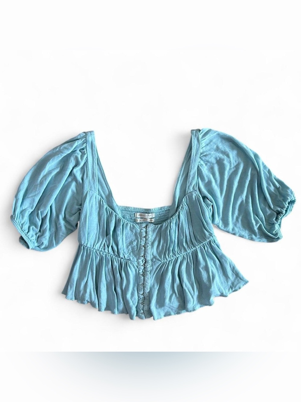 Urban Outfitters Sky-Blue Puff Sleeve Crop Blouse